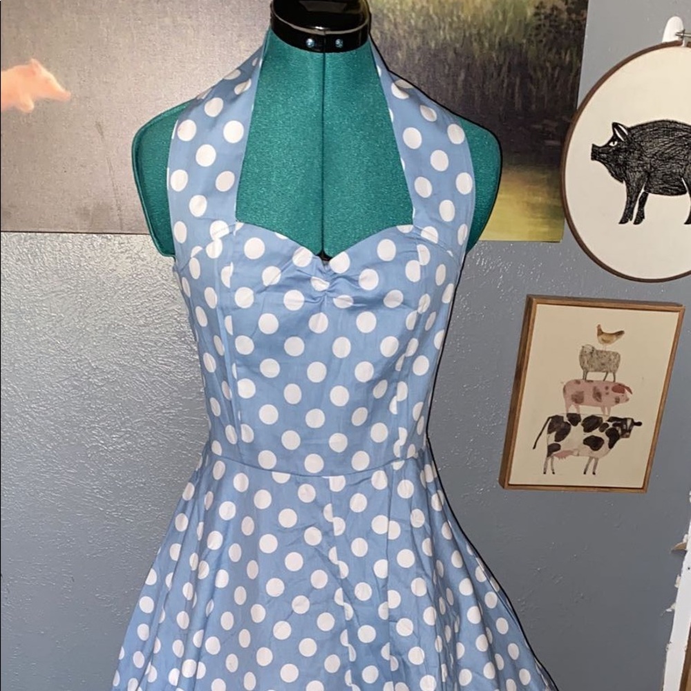 Blue/white polkadot swing/sockhop/rockabilly dress